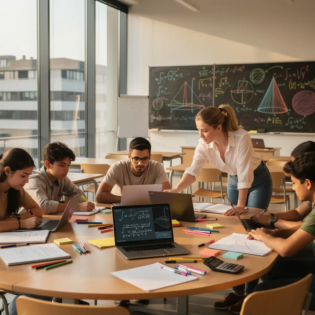 Eine Tafel, auf der komplexe geometrische Figuren und deren Eigenschaften skizziert sind.