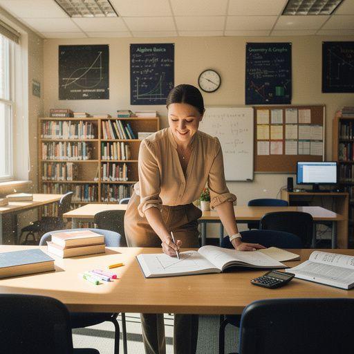 Ein Plakat illustriert verschiedene geometrische Theoreme und deren Anwendungen.